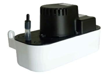 A very compact, black motor and white reservoir versatile tank pump for condensate removal