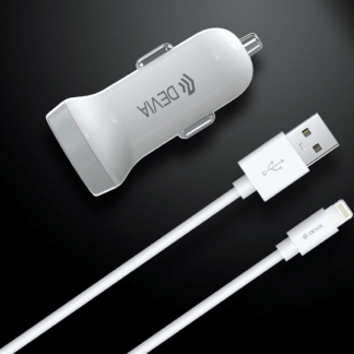 Car Adaptor Dual Port USB-A inc. 1m Lightning Cable White Devia