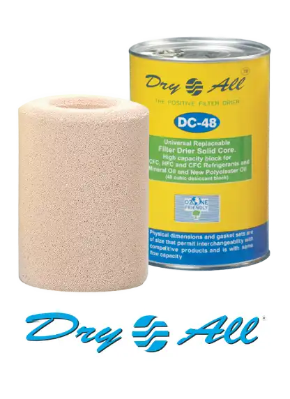 Dry All DC-48 universal replaceable filter cores offer easy replacement, dependable filtration and compatibility across a wide range of refrigerants and oils.